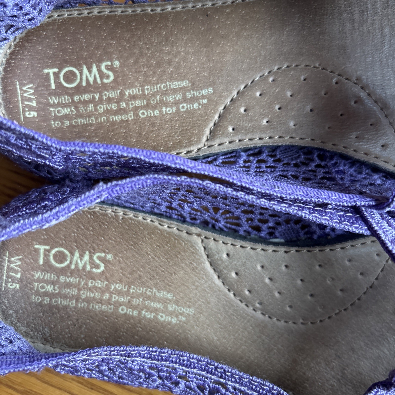 TOMS Womens Alpargata Purple Floral Crochet Lace Slip On Flat Shoes Size 7.5