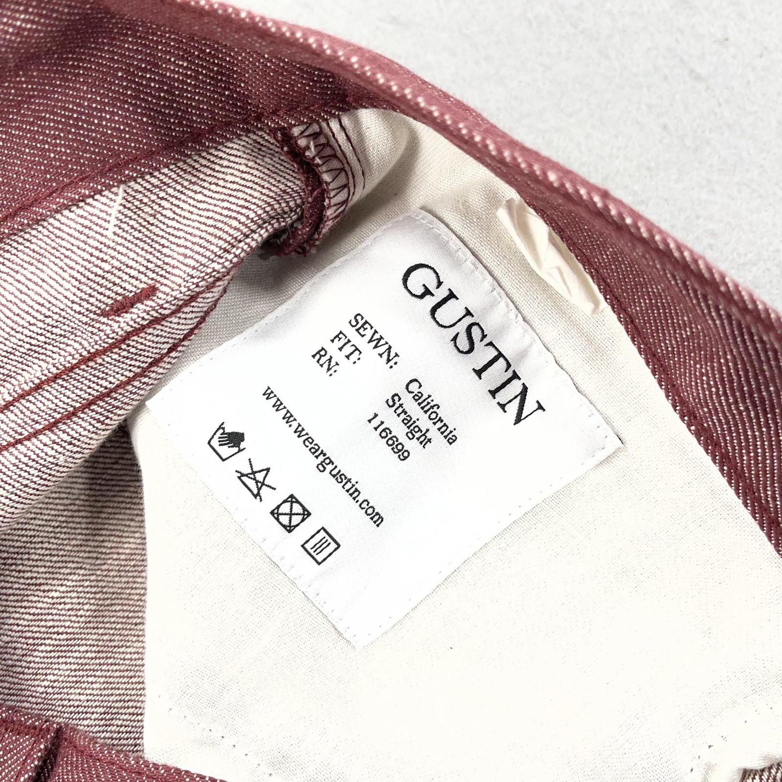 Gustin Jeans Mens 32×34 Red Straight Regular Fit Button Fly Denim Made USA