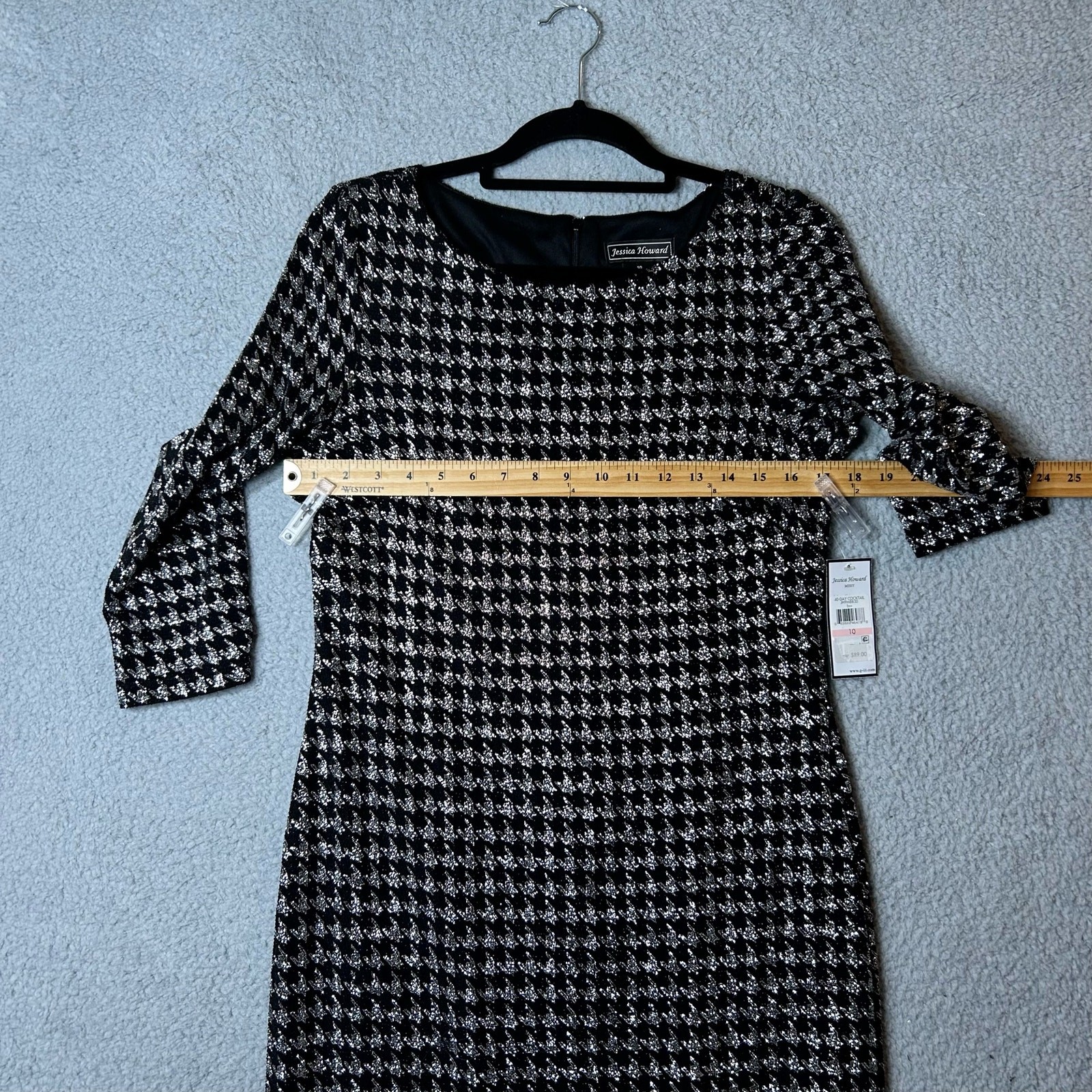 Jessica Howard Dress Womens 10 Black Houndstooth Glitter Knit Shift Dress NEW