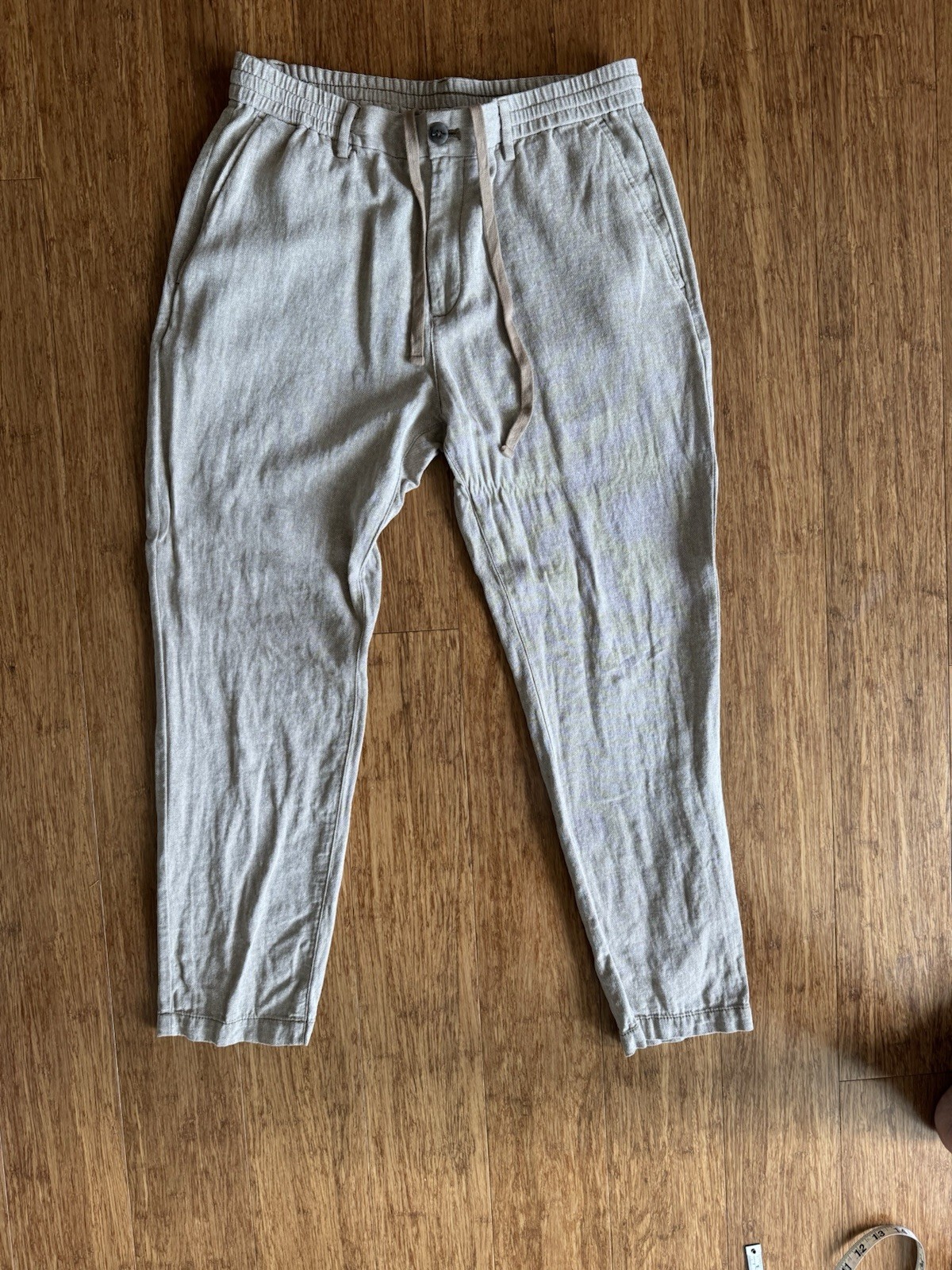 Banana Republic Men’s Brown Linen Cotton Twill Athletic Tapered Pants 33X30