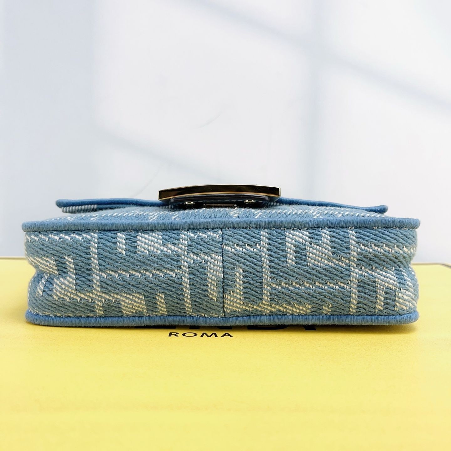Fendi Baguette Mini Limited Edition Blue Chenille GHW Chain Shoulder Bag Rare