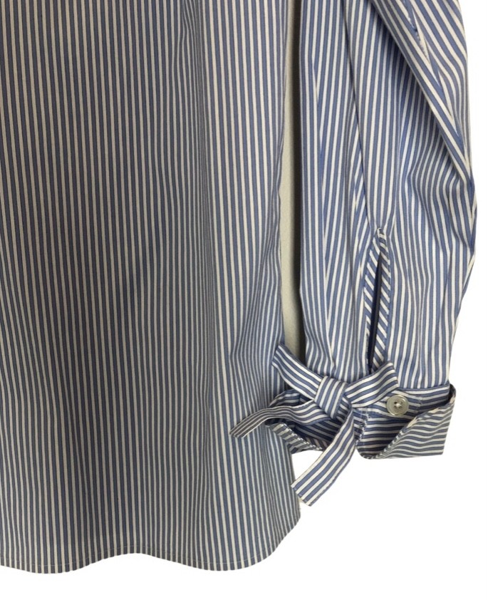 Talbots Petite Bow Accent Top P S Blue White Stripe French Cuff Button Closure
