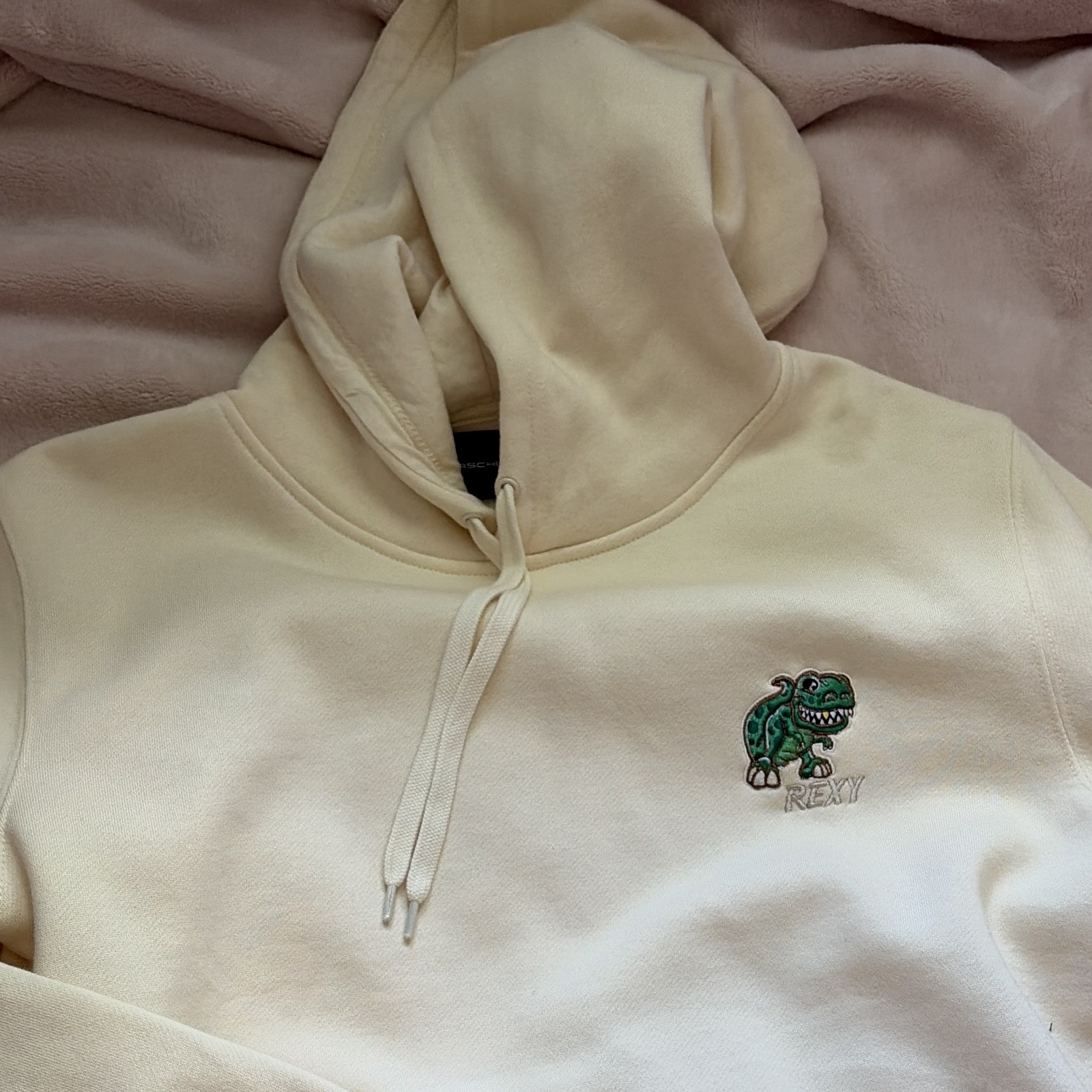 Porsche Design Rexy Beige Fleece Pullover Hoodie Embroidered Graphic Men S