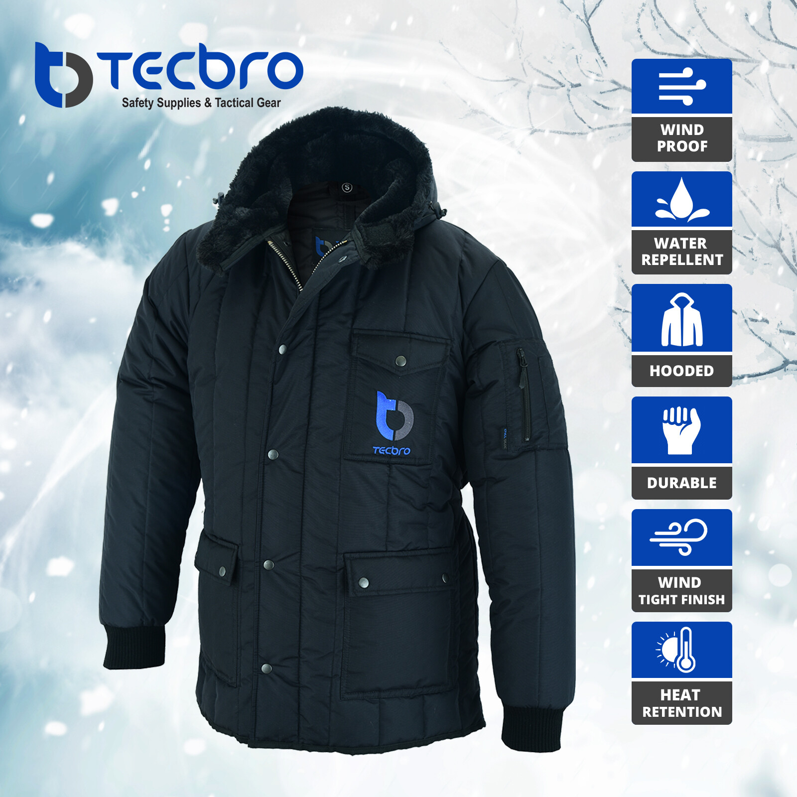 Tecbro Chill Bloc -50°F Freezer Jacket Parka Extreme Cold Weather with Hood