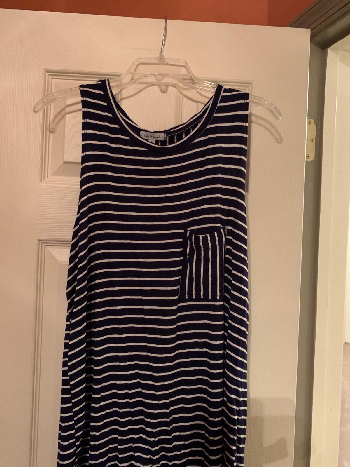 Womens Size M White Birch Navy w/ White Stripes Sleeveless Top Open Back