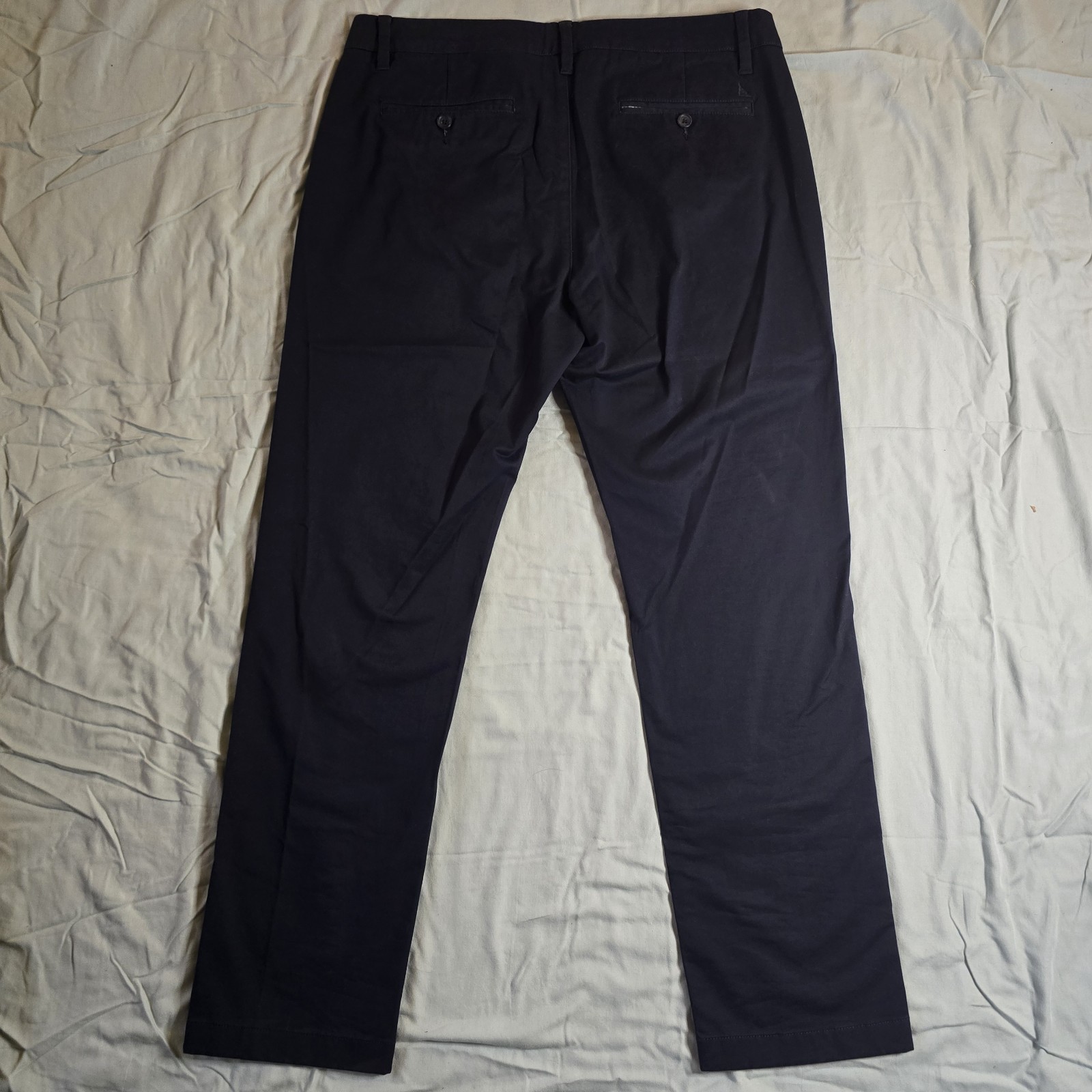 UNTUCKiT Mens Slacks W34 L30 Straight Fit Navy Blue 97% Cotton Stretch Comfort