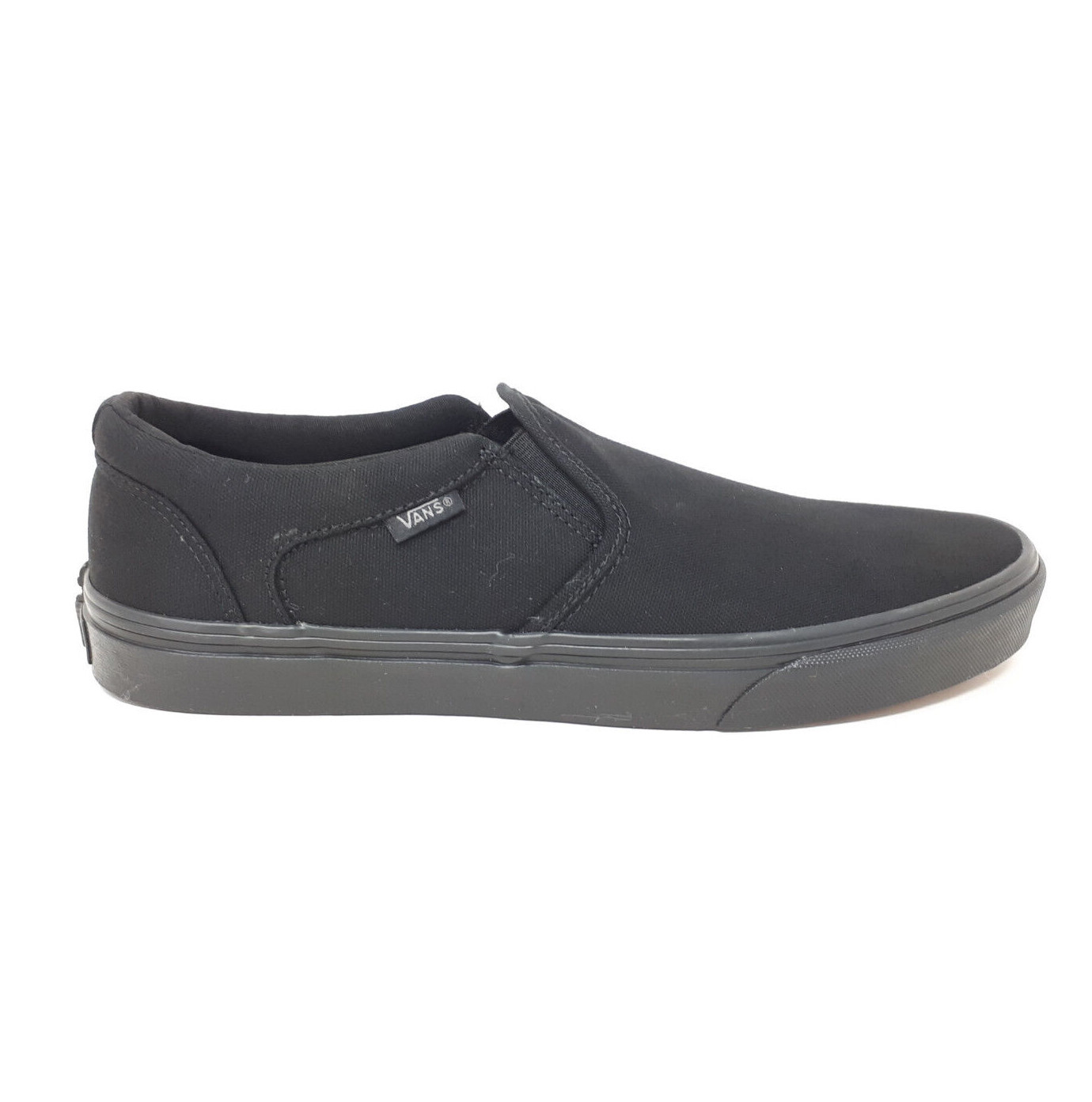 Vans Asher Slip On Low Classic All Black Canvas Skate Shoe Sneaker Mens Size NEW
