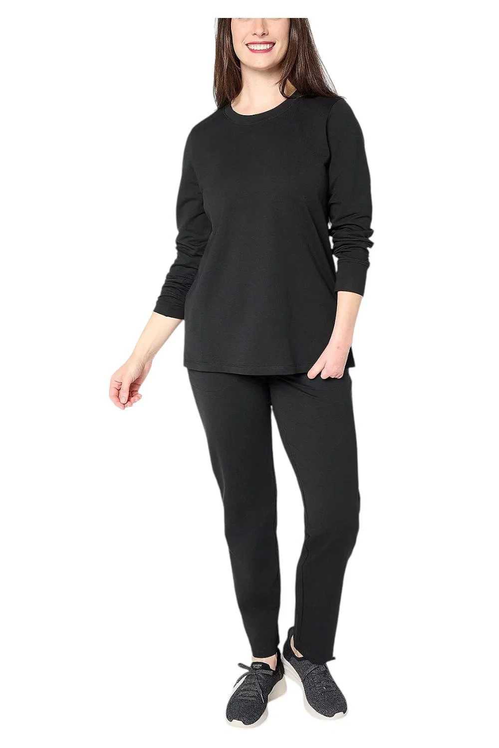 Denim & Co. Women`s EasyWear French Terry Top & Pant Set Blk