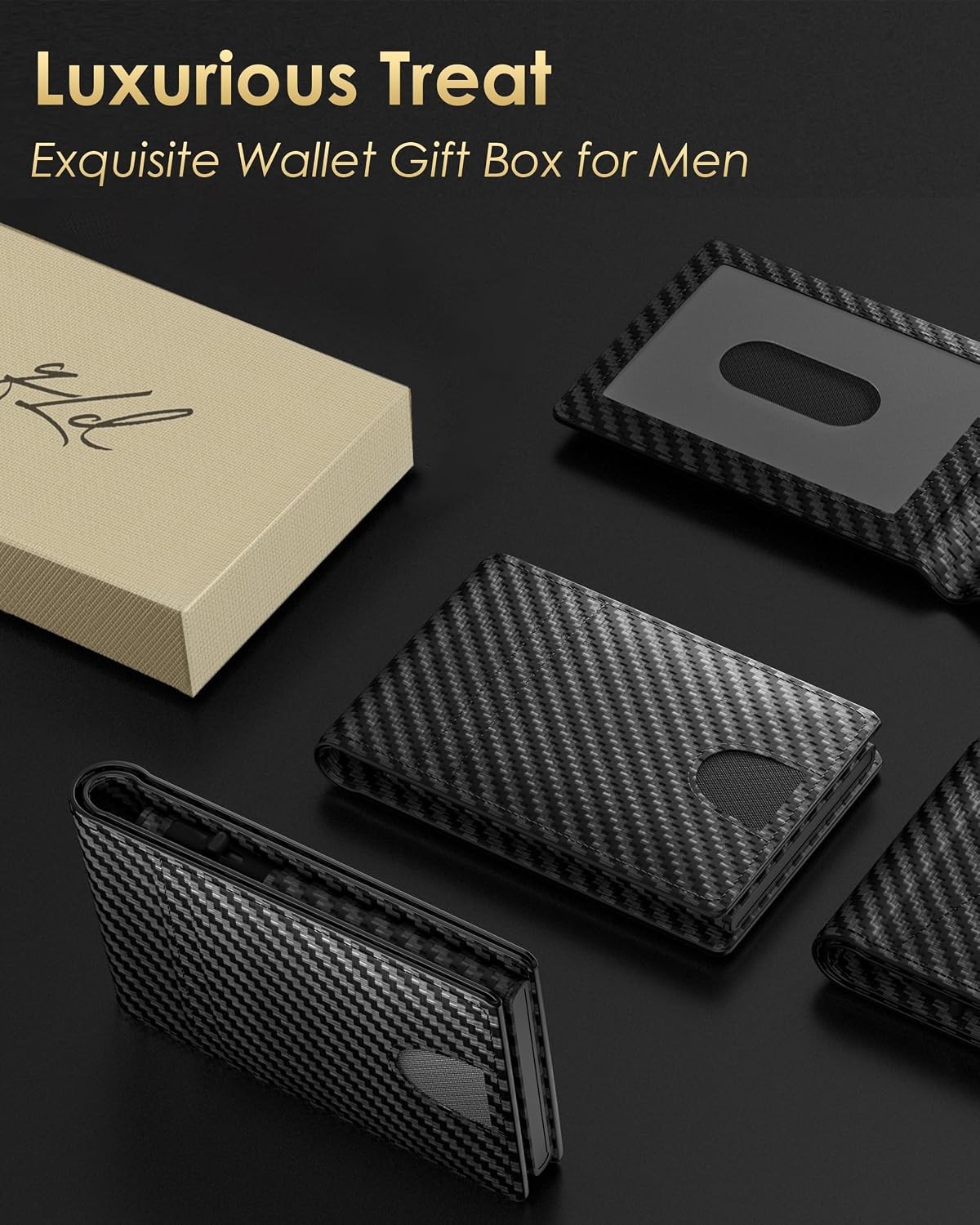 Mens RFID Blocking Wallet Carbon Fiber Slim Bifold Pop Up Credit Card Holder ID