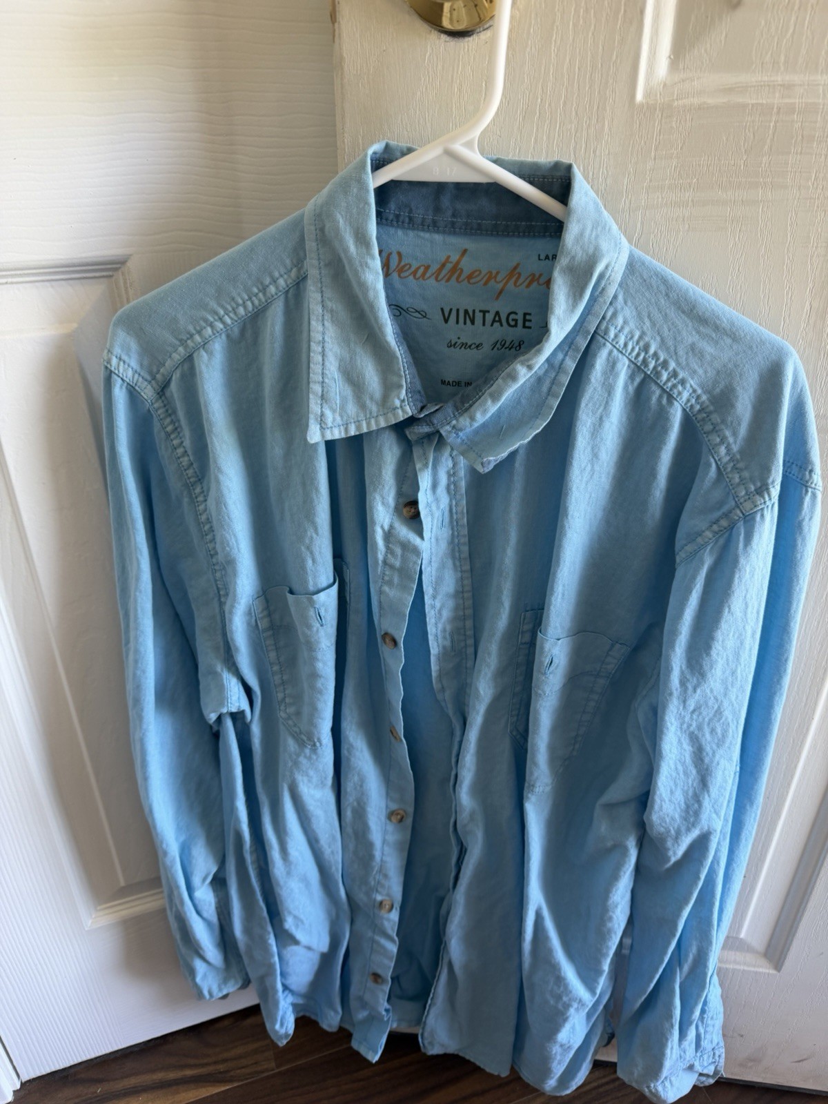 Weatherproof Vintage Men’s Blue Long Sleeve Button-Up Shirt Pockets L