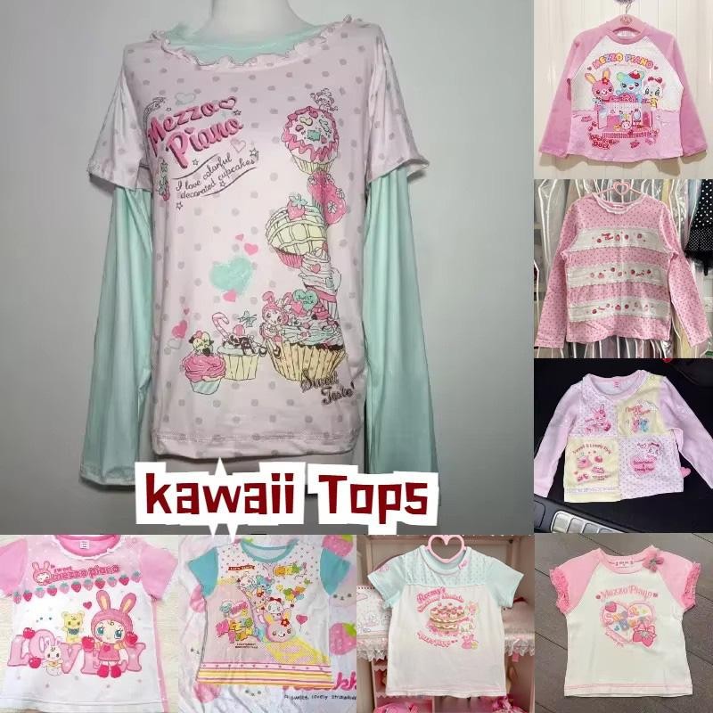 Japanese Sweet Kawaii Cartoon Polka Dot Print T-shirt Women Loose Casual