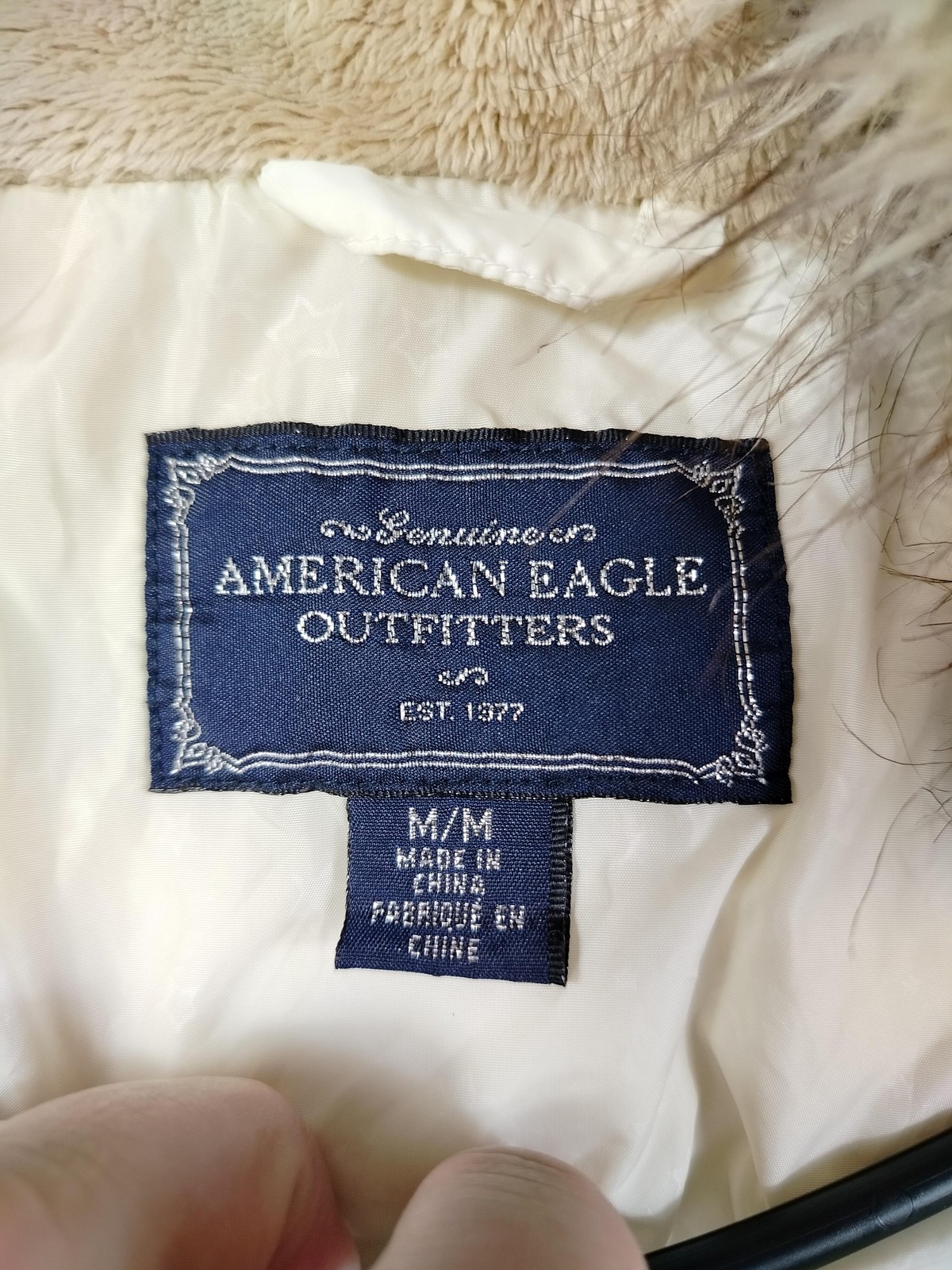 American Eagle Outfitters Jacket Womens Medium White Hooded Down Puffer Faux Fur