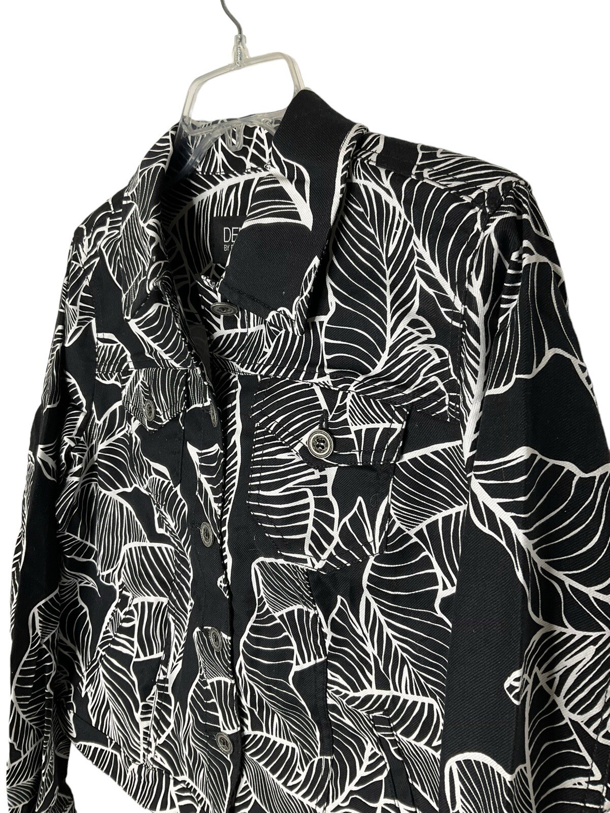 Dennis Basso Jacket Linen Blend Button-Front A395902 Black Floral Size 8 NEW
