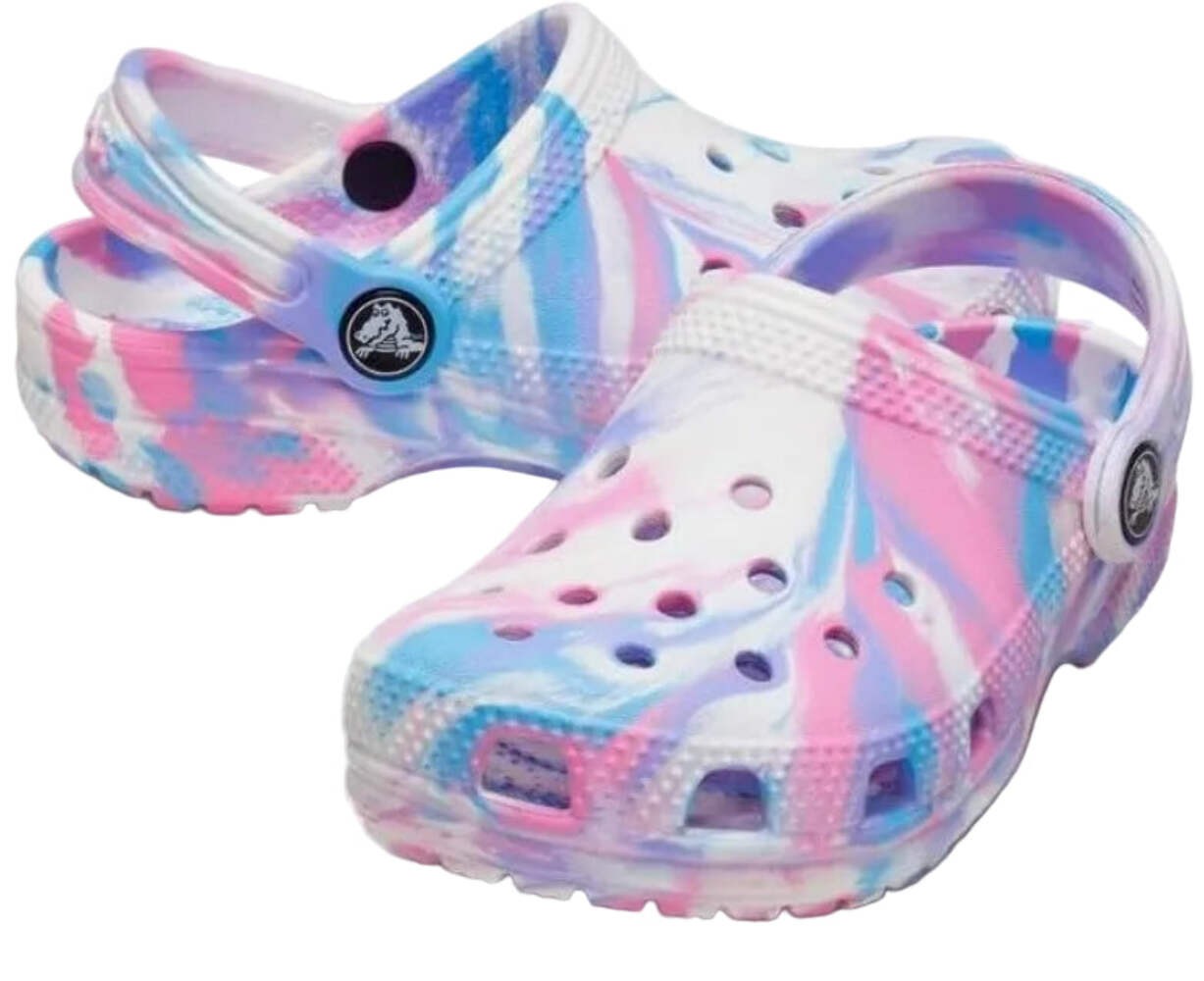 Crocs Classic Marbled Clog Kids Tie-Dye White/Pink Multi Slip-On Shoes 1, 3