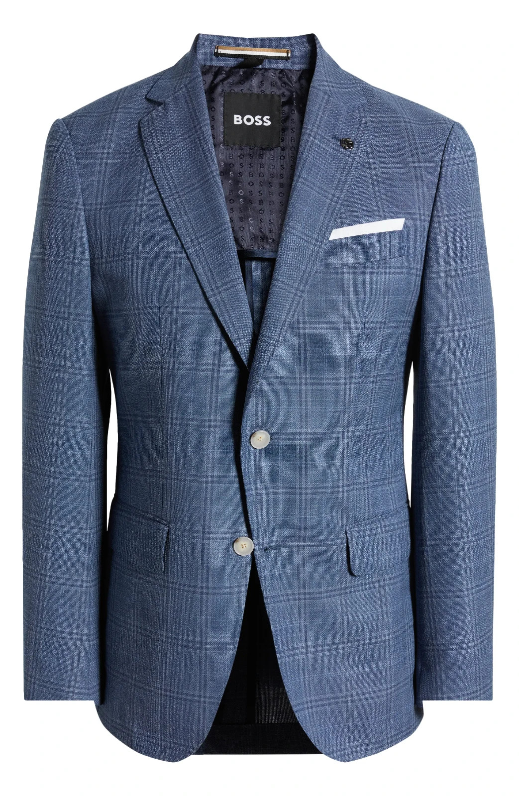 $645 – BOSS Sport Jacket Blazer in Check Italian Wool Fabric Slim Fit – Size 38R