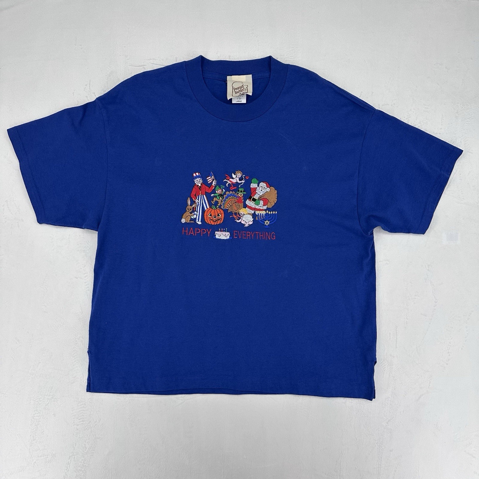 Vintage Peanut Butter & Jelly Happy Everything Embroidered Shirt Holiday Size L