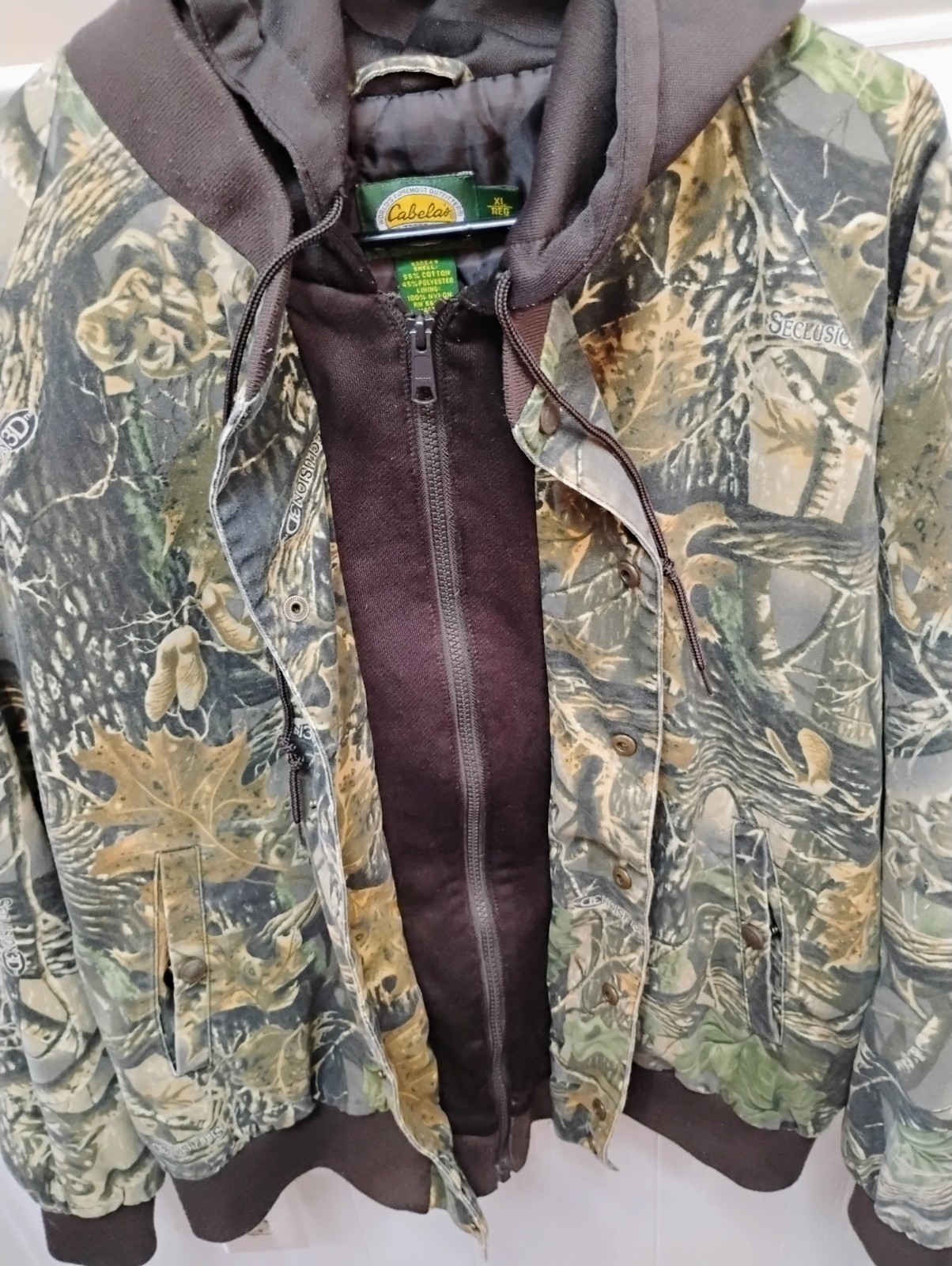 Cabela’s Camo Jacket Mens XL Seclusion 3D Hooded Thinsulate Bomber Hunting