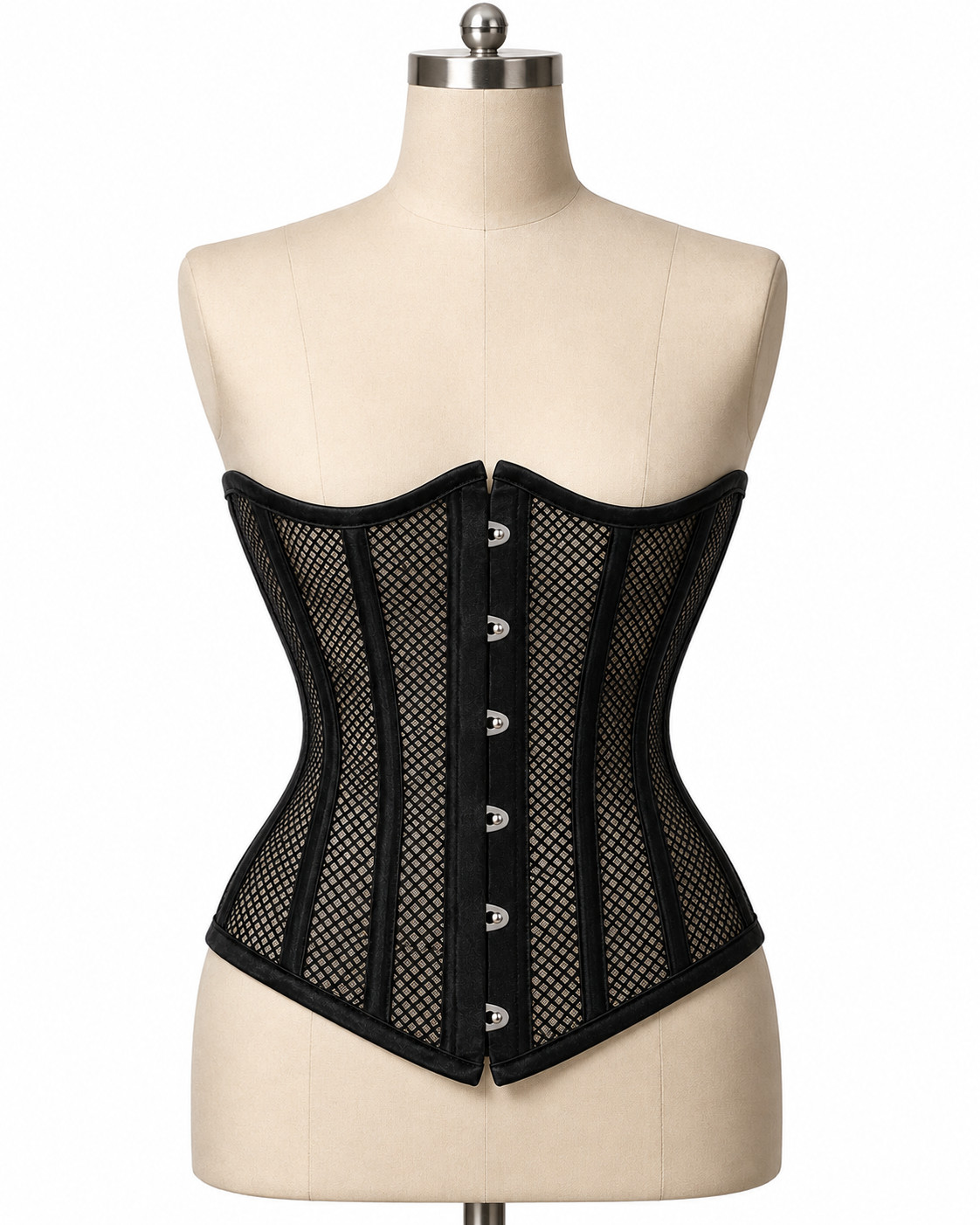 Black Mesh Underbust Corset Steel Boned Waist Cincher Gothic Lace Up Bustier