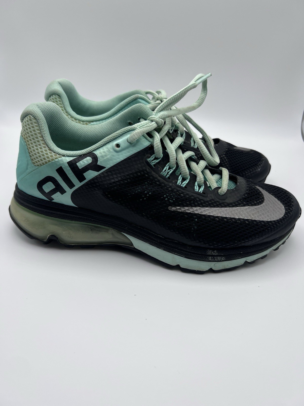 Nike Air Max Unisex Kids 6.5 Black/Mint/Gray Mesh Cushioned Running