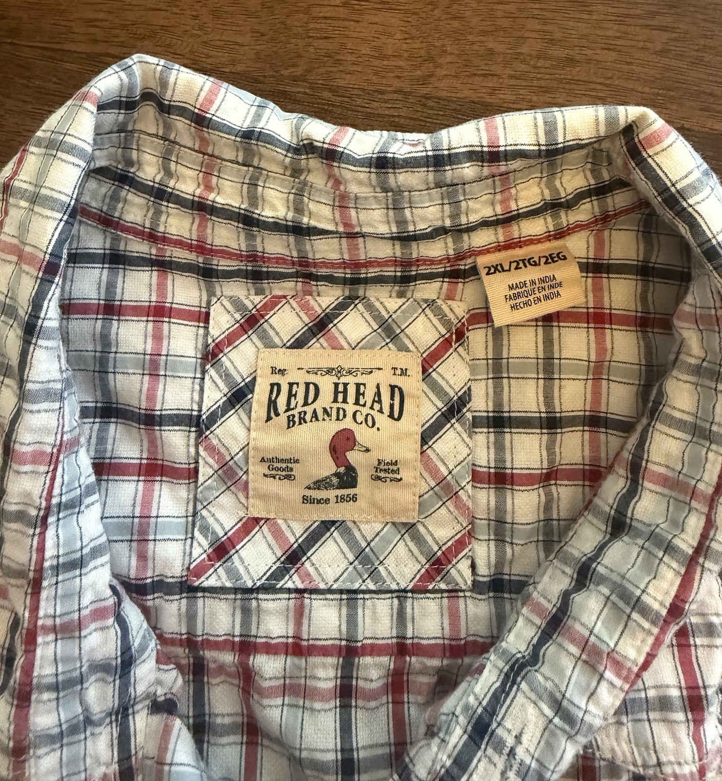 Red Head Brand Co. Plaid Button-Up Shirt Short Sleeve 2XL Red White Blue