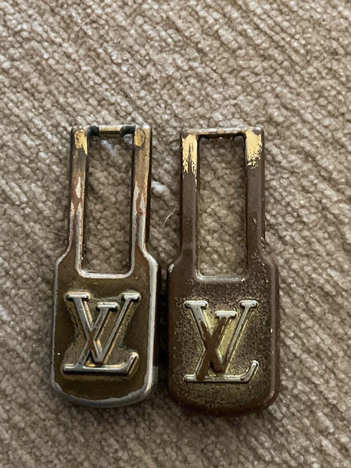 Louis Vuitton Metal Brass 2 Zipper Pulls Vintage Repair Reuse Replace Crafts
