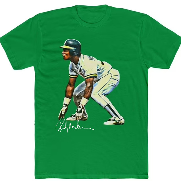 NEW Rickey Henderson Signed Short Sleeve Green All Size S-5Xl Tee Shirt AC2604
