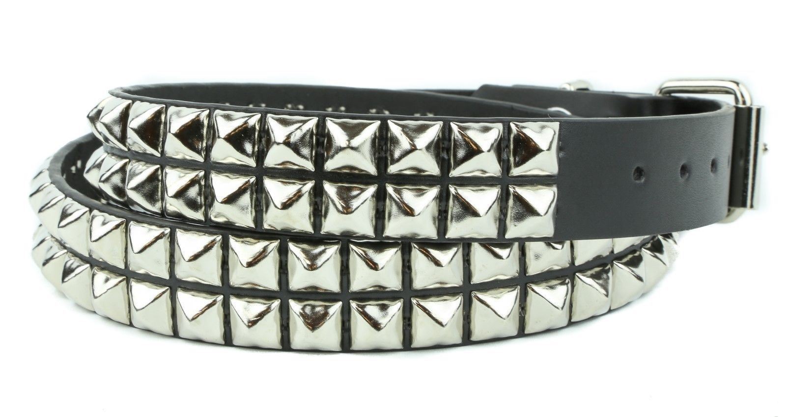 Double Row Steel Pyramid Stud Leather Belt Heavy Duty USA Made Punk Funk Plus