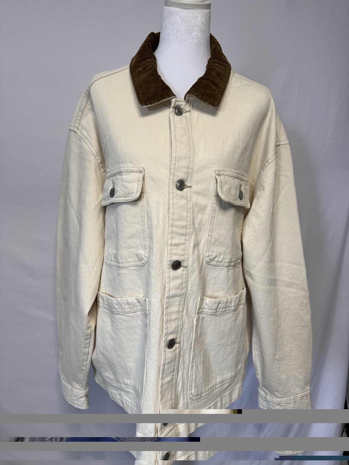 Free Assembly Men’s Canvas Barn Jacket Corduroy Collar Chore Coat Cream XL NWT