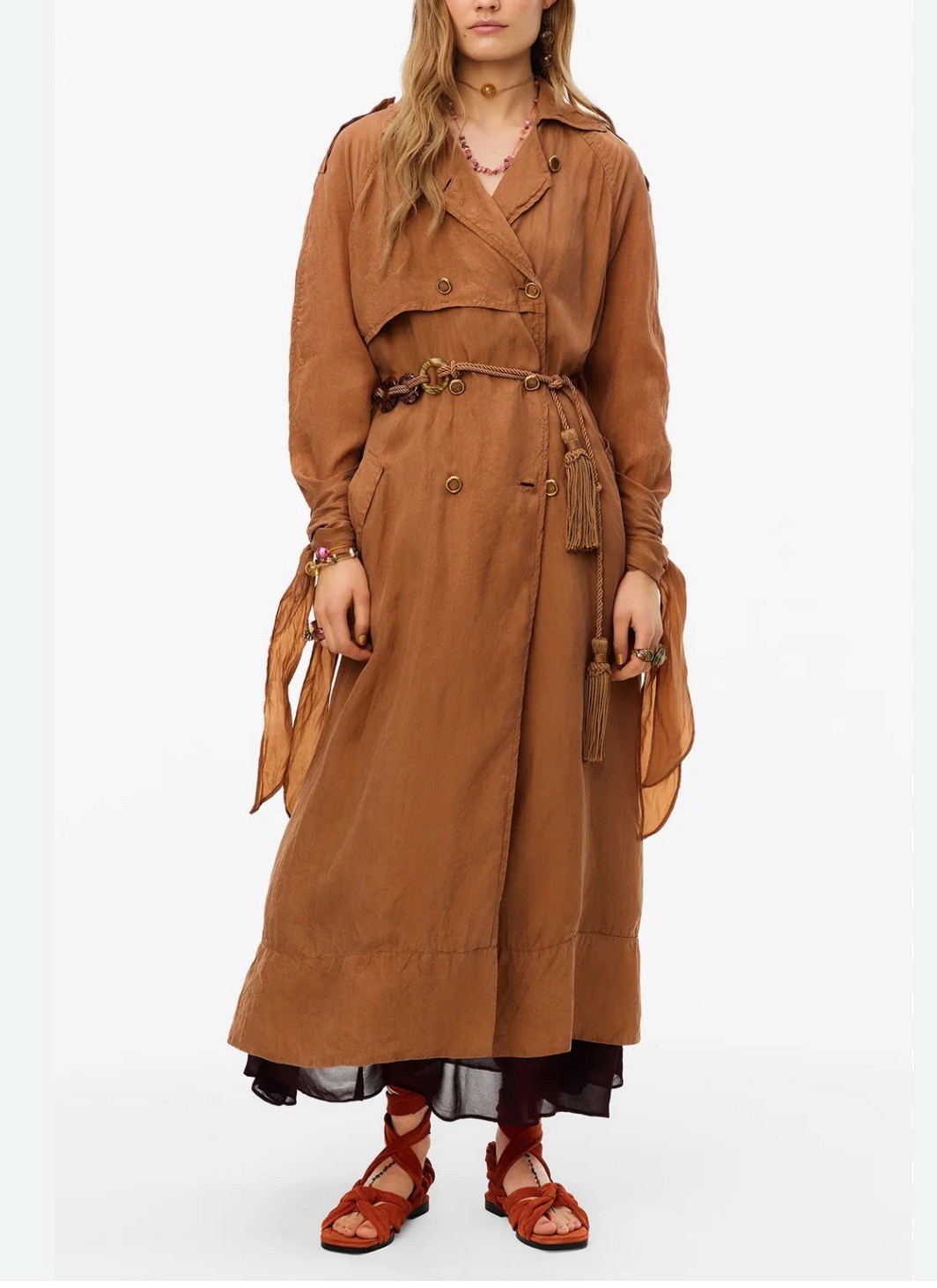 ZARA Long Oversized Trench Coat Lightweight Lyocell Summer Limited Ed Caramel
