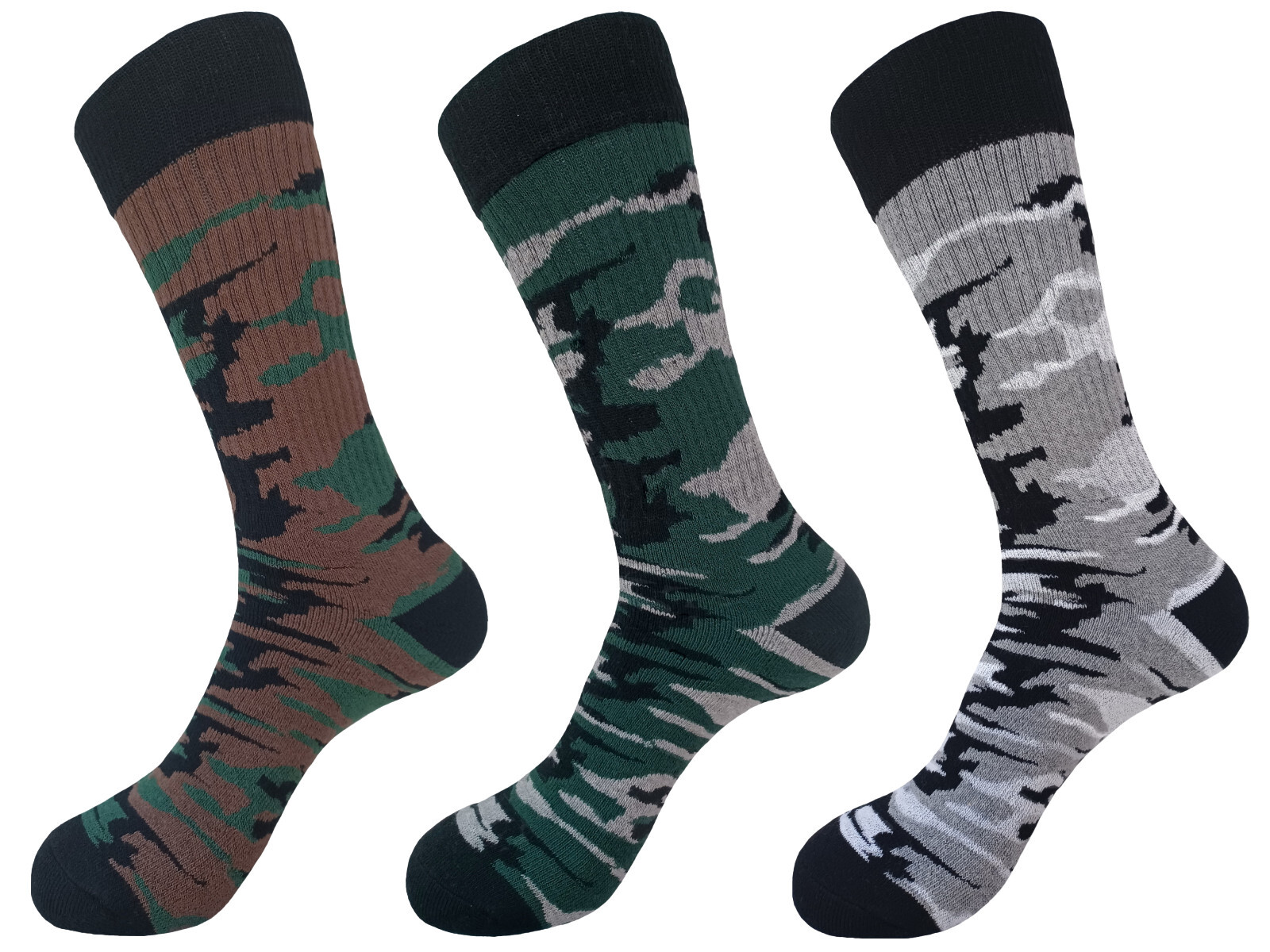 3PK COTTON CAMOUFLAGE CREW ARMY SOCKS SIZE 10-13 TRUE TO SIZE HIKING SOCKS
