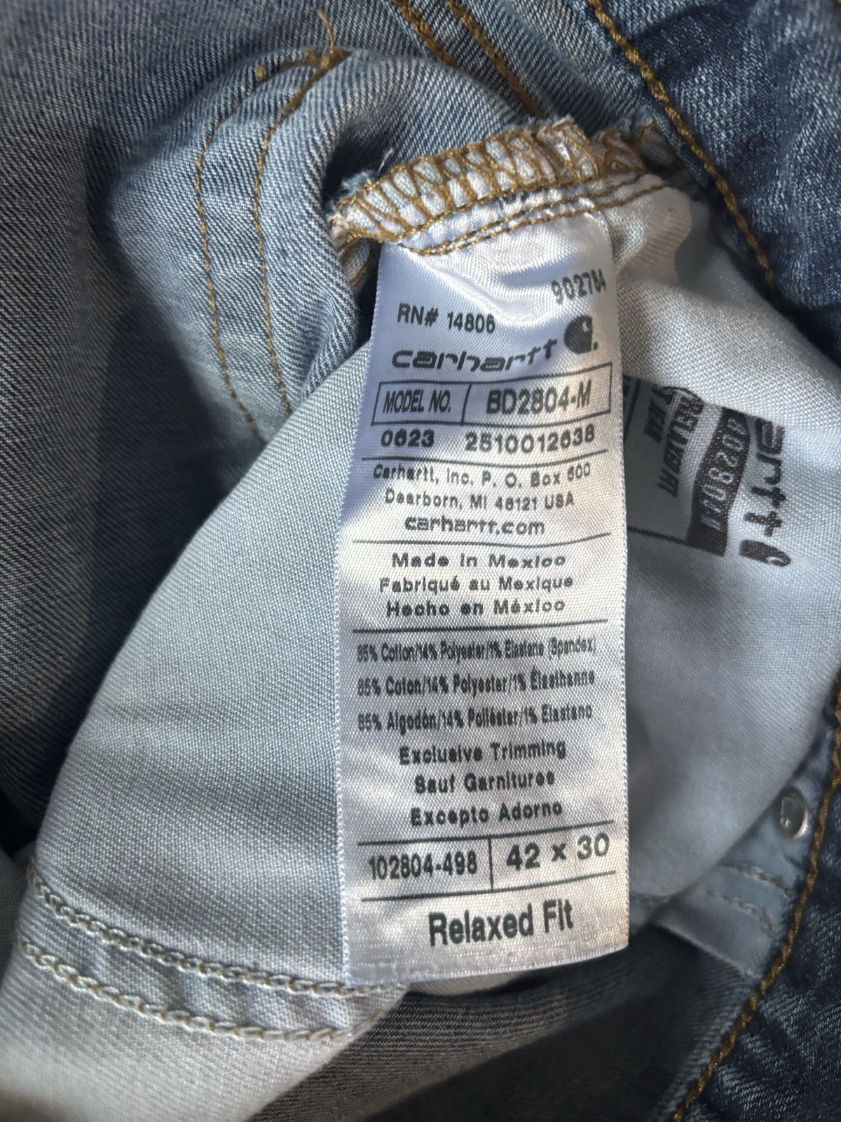 Carhartt Rugged Flex Relaxed Fit Jeans Dark Blue Denim Sz 42×30 Stretch