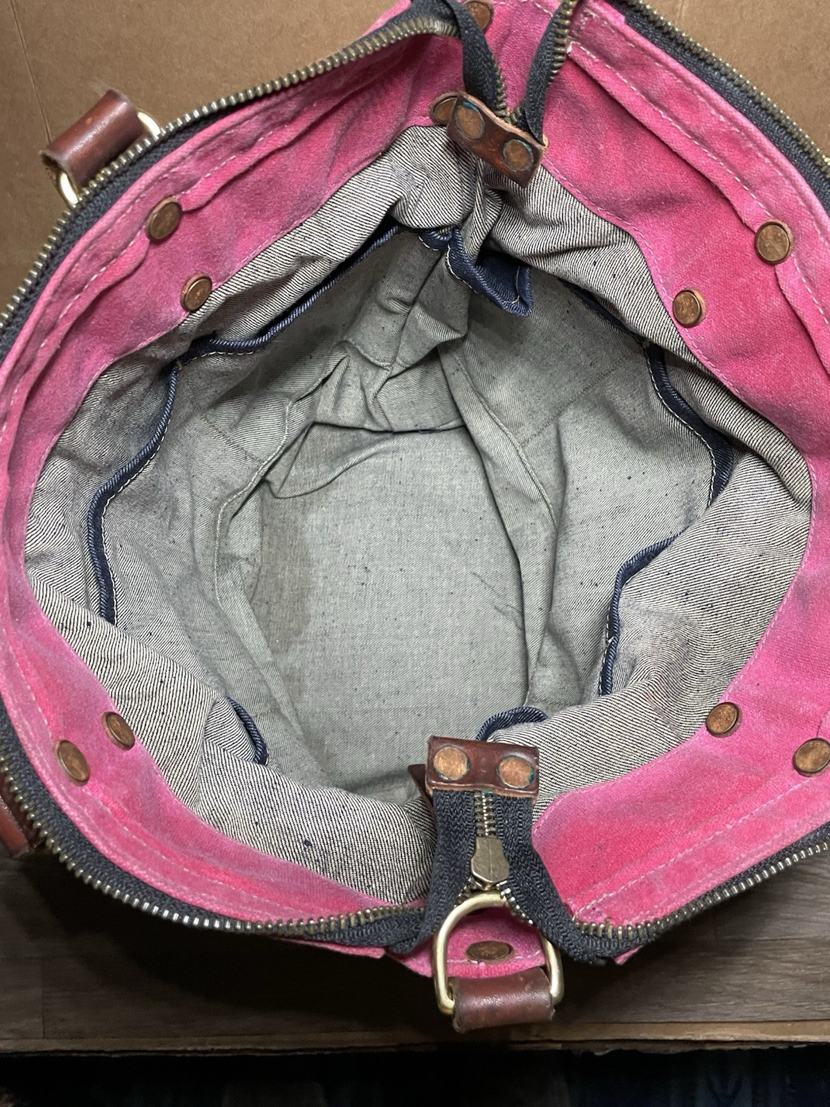 North End Bag Co The 76th St Tote Pink waxed canvas Leather accented