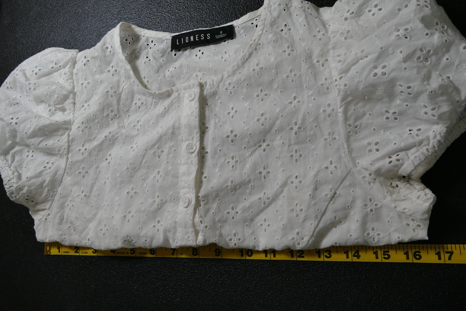 Lioness Womens Cottagecore Coquette Eyelet Top Size S White Cutout Puff Sleeve