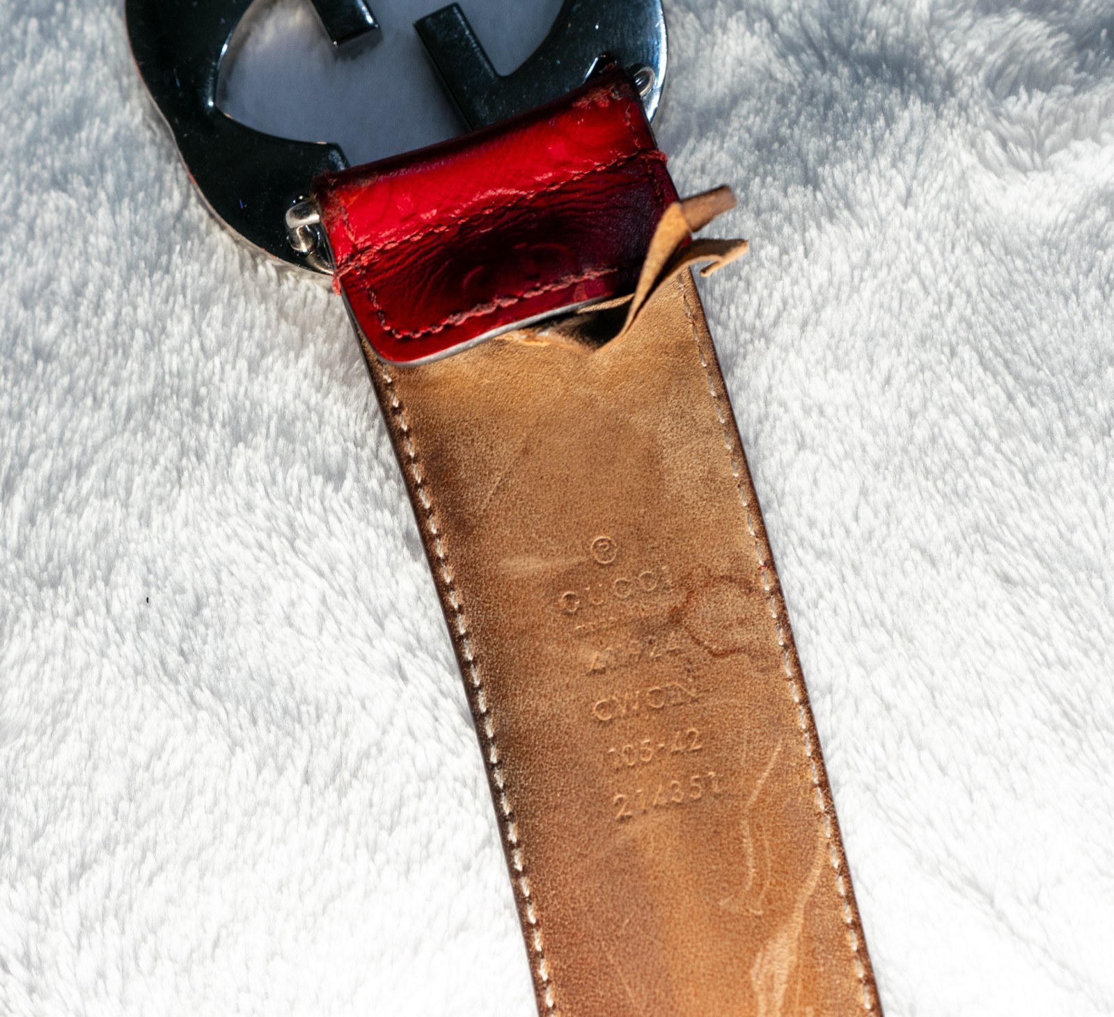 Gucci Guccissima Red Leather Belt Interlocking GG Buckle Size 42 105cm