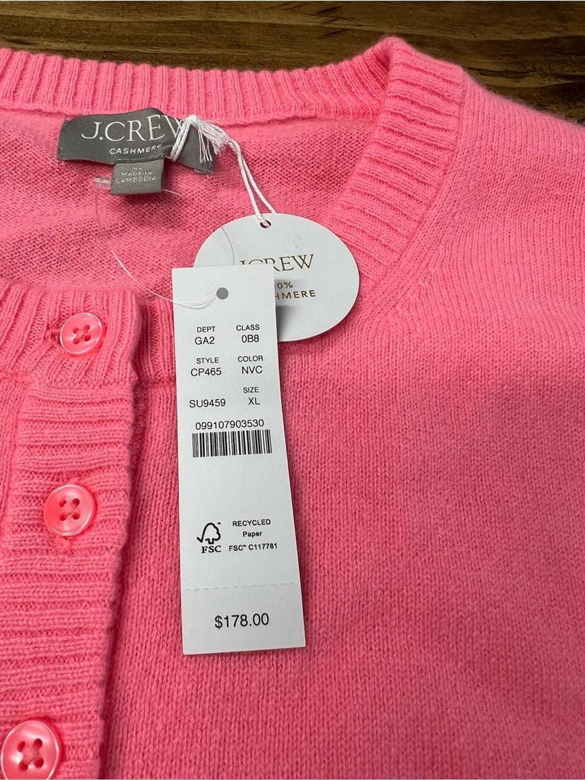J. Crew Perfect Cashmere Cardigan in Neon Vivid Coral Size XL NWT