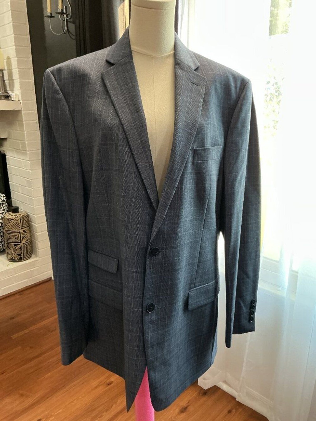 Calvin Klein Men’s Blue Plaid 100% Wool Blazer Sport Coat 42R