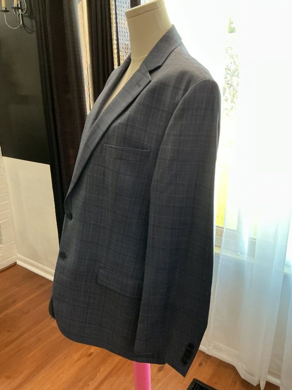 Calvin Klein Men’s Blue Plaid 100% Wool Blazer Sport Coat 42R
