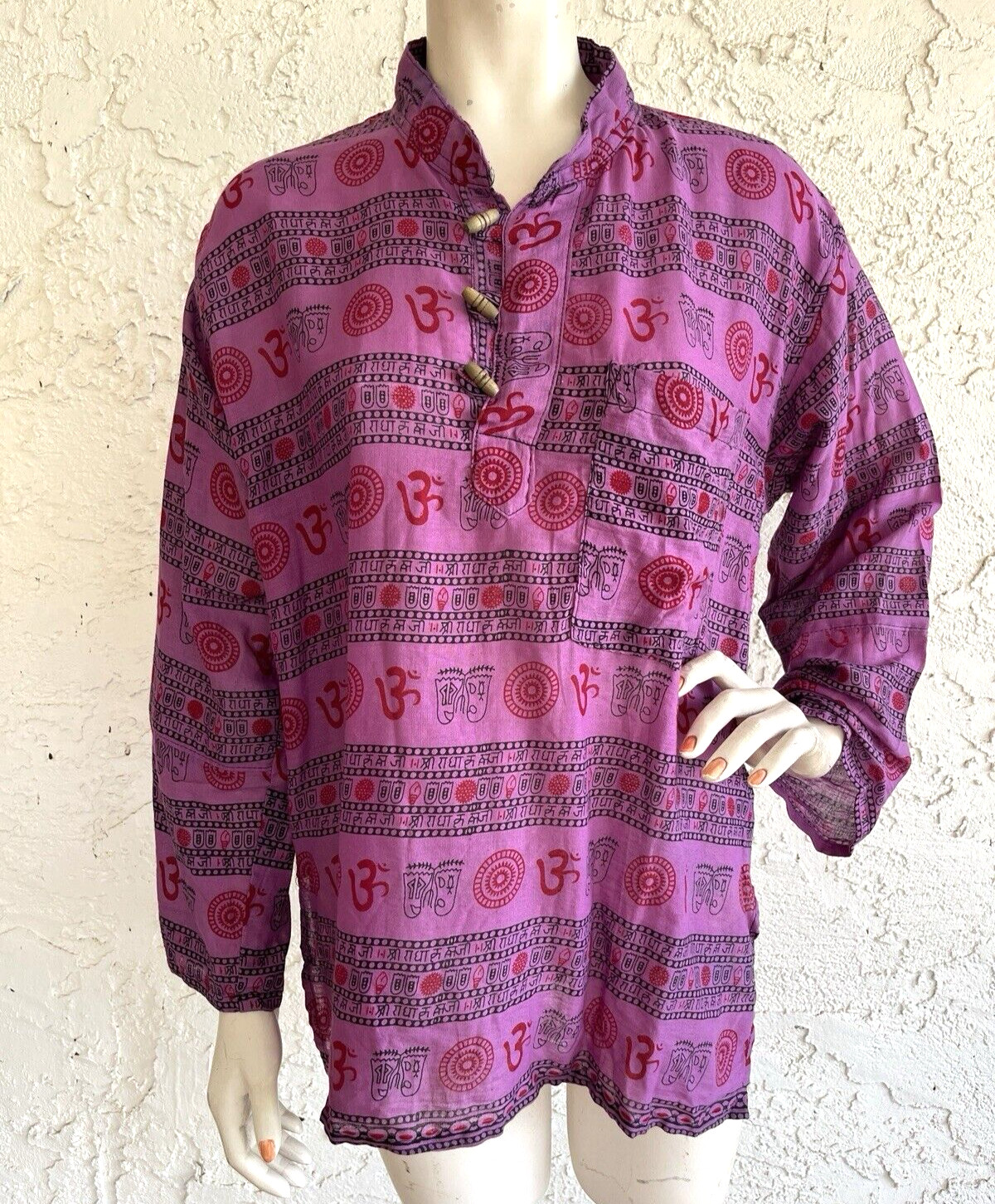 Ethnic Made in Nepal Top Purple 100% Cotton Yoga Spiritual Boho OM Oversized S