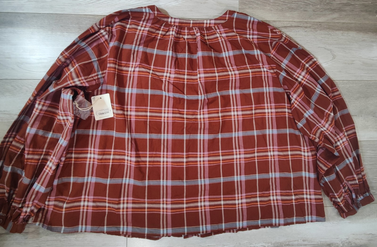 A.N.A Womens 3X Brown Multi Color Front Button Up Plaid Blouse 100%Cotton NWT
