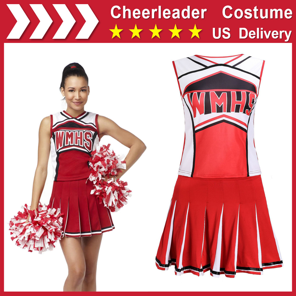Ladies Glee Cheerleader Costume School Girl Full Outfits Fancy Dress Uniform