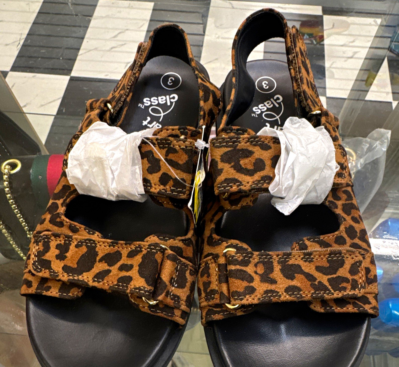 art class Leopard Animal Print Hook & Loop Adjustable Strappy Flat Sandals 3