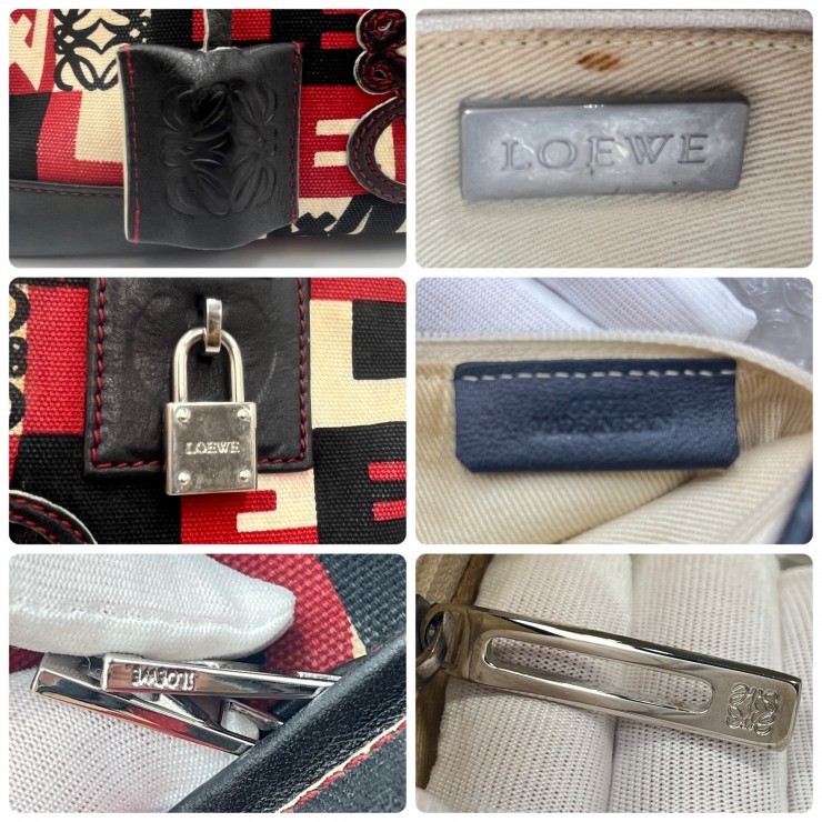 LOEWE Amazona 28 Hand Bag Red Black Monogram Canvas Leather