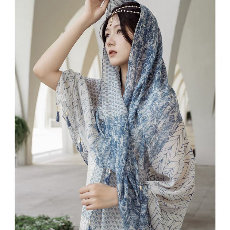 Bohemian Head Scarf Shawl for Women Summer Travel Wrap Sun Protection Cover Up