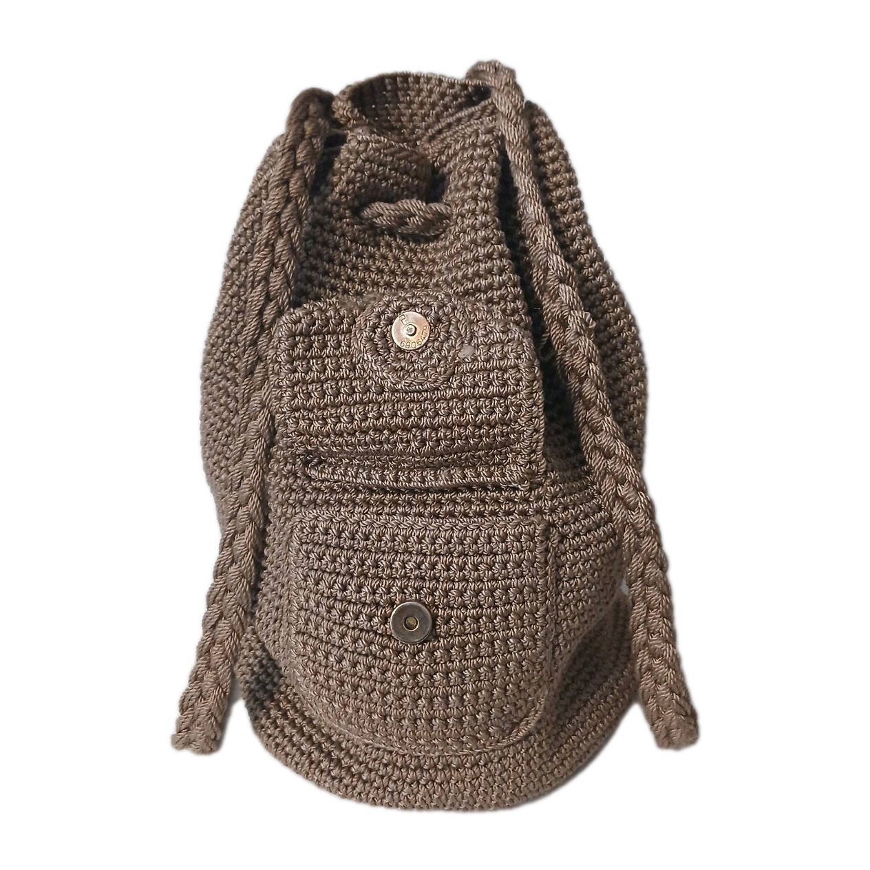 The Sak Crochet Backpack Light Brown Drawstring Tight Woven Purse Boho Sm Defect
