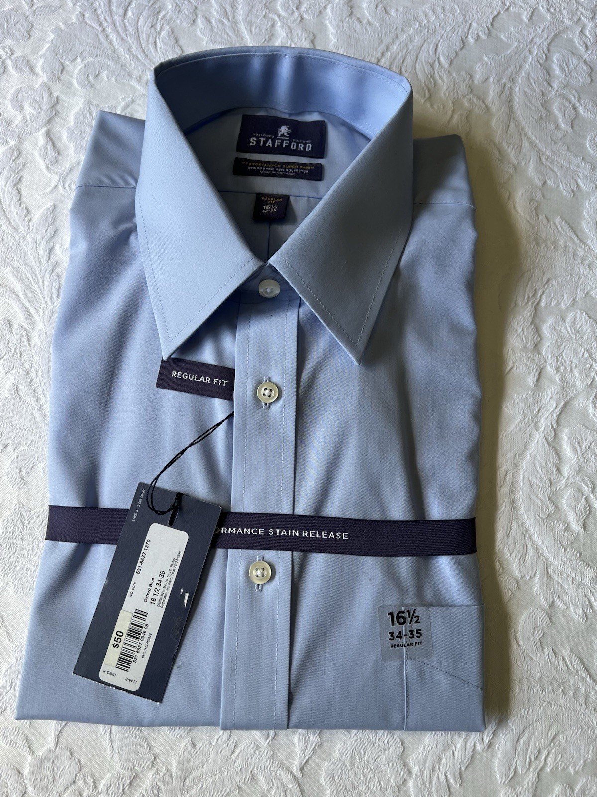 Blue Stafford Performance Super Shirt Men’s 16 1/2 34/35 Blue Regular Fit
