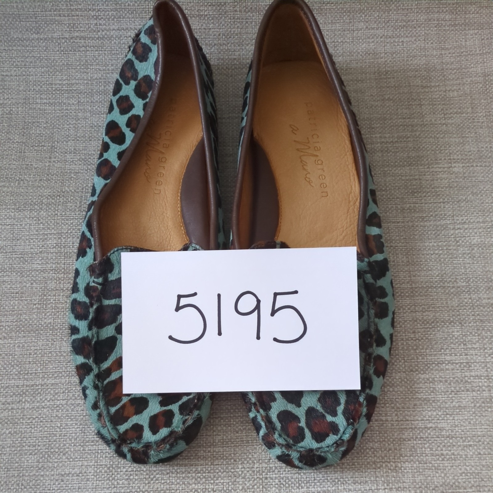 Patricia Green Jillian Driving Moccasin Teal Leopard Calf Hair Size 9.5W NEW