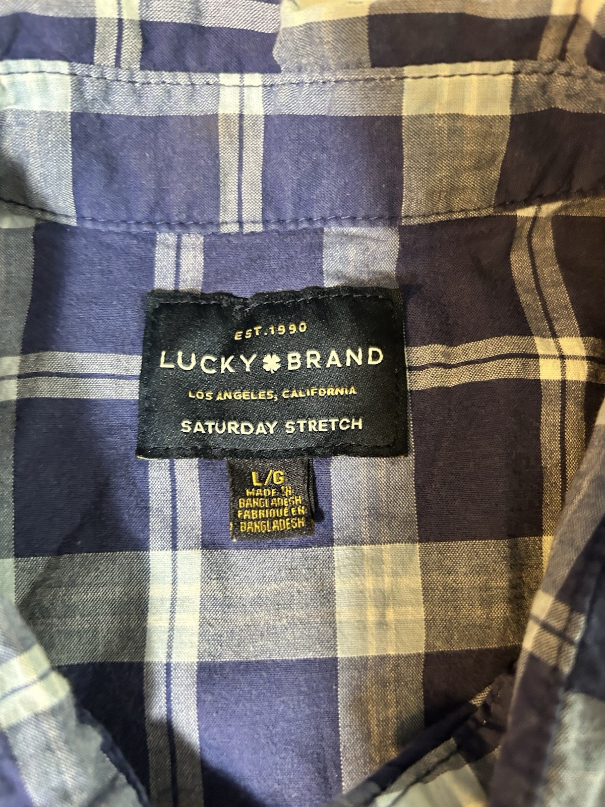 Lucky Brand Mens Short Sleeve Blue Western Pearl Snap Saturday Stretch Sz Large