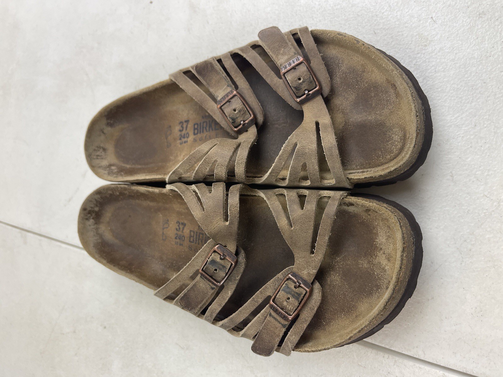 Birkenstock Granada Tobacco Brown Oiled Leather Slide Sandals Womens 37 240 L6