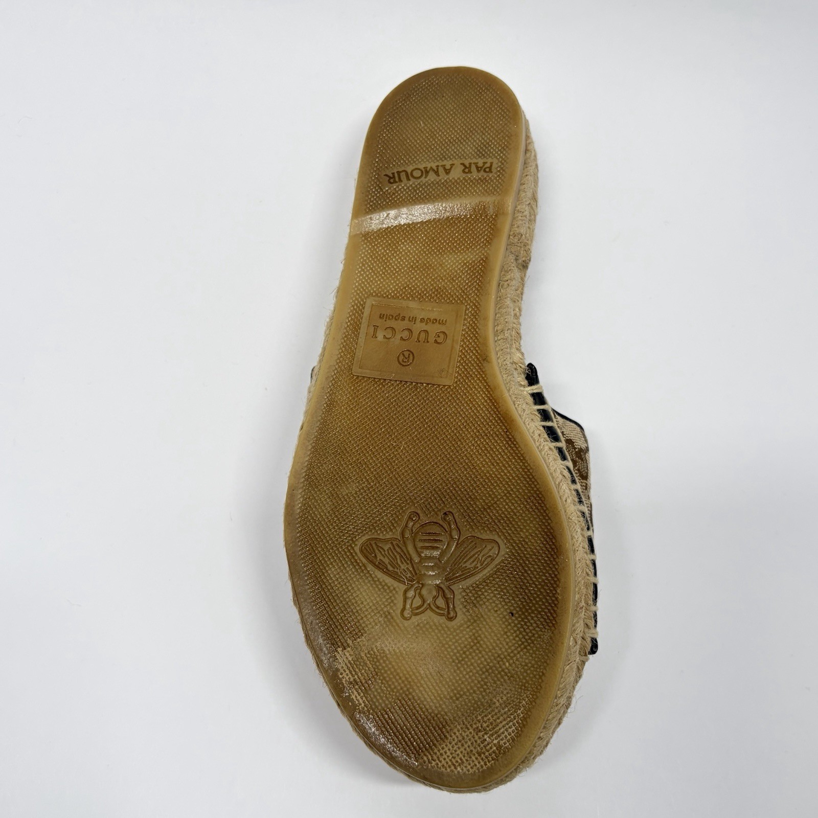 Gucci GG Matelasse Espadrille Slide Sandal Beige Ebony Womens 34.5 / US 4.5