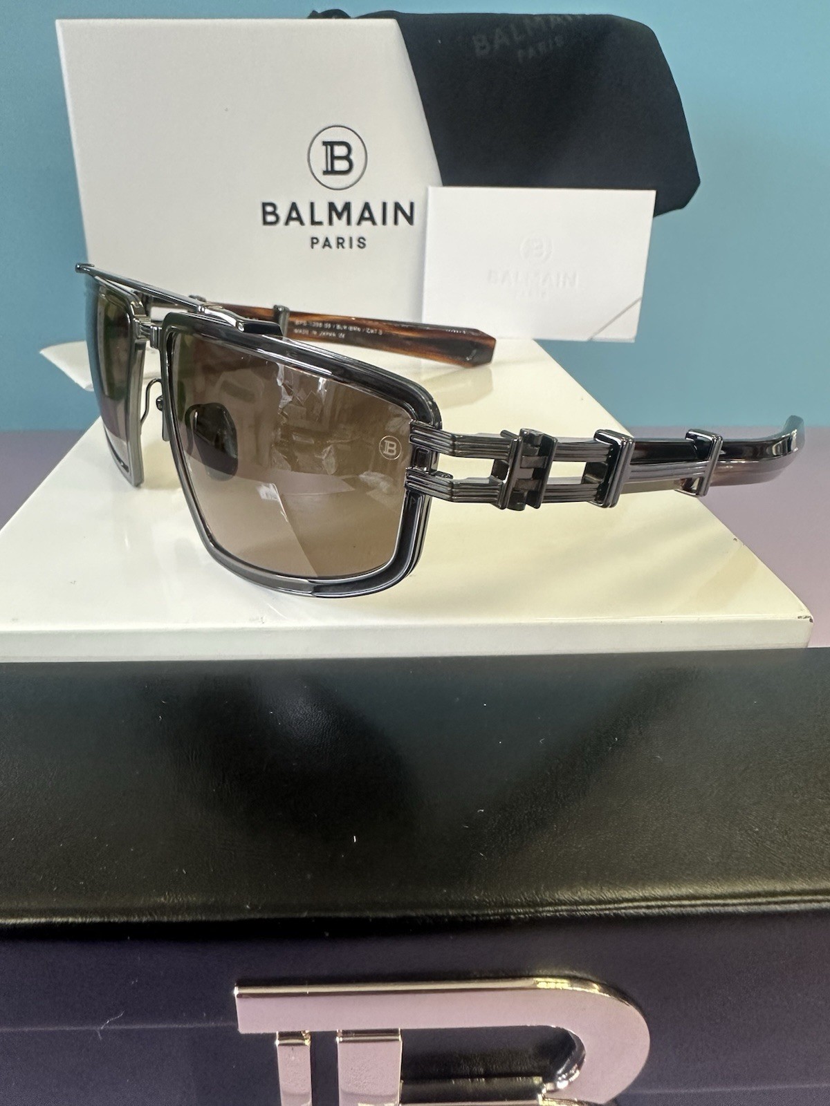 NEW BALMAIN by AKONI SUNGLASSES TITAN GUNMETAL BLACK BROWN BPS-139B-59 59 18 130